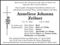 Traueranzeige Anneliese Johanna Zeilner