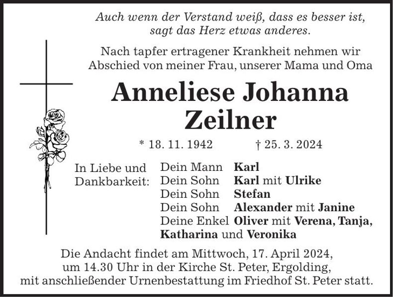 Traueranzeige Anneliese Johanna Zeilner