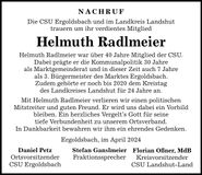 Traueranzeige Helmuth Radlmeier
