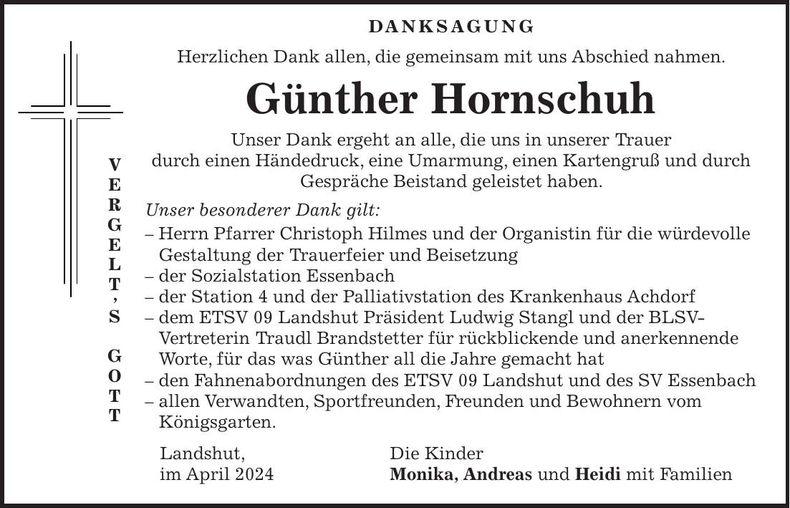 Traueranzeige Günther Hornschuh