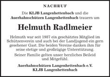 Traueranzeige Helmuth Radlmeier