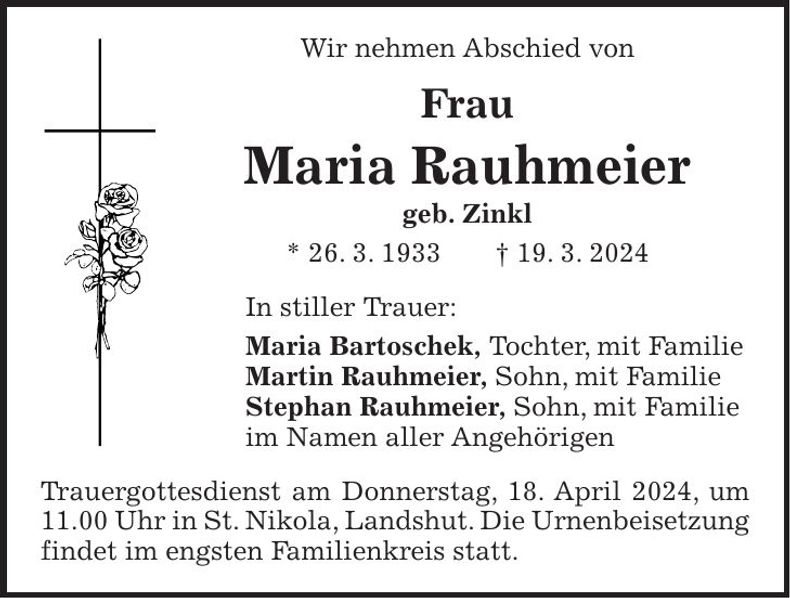 Traueranzeige Maria Rauhmeier