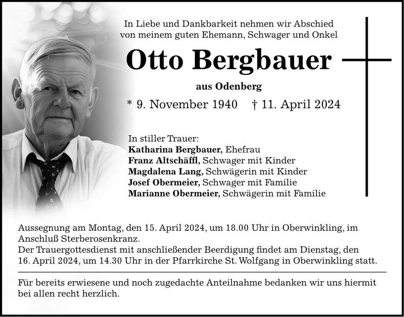 Traueranzeige Otto Bergbauer