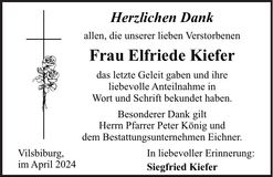 Traueranzeige Elfriede Kiefer