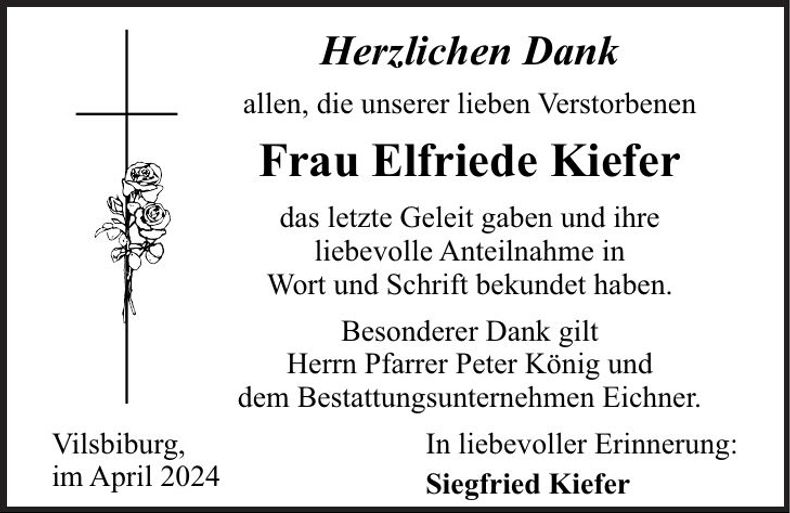 Traueranzeige Elfriede Kiefer