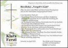 Traueranzeige Klara Ferstl