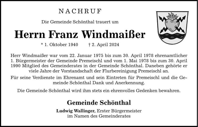 Traueranzeige Franz Windmaißer