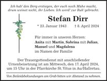 Traueranzeige Stefan Dirr