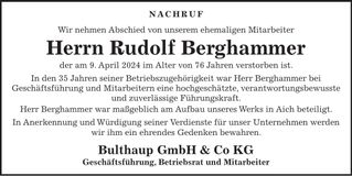 Traueranzeige Rudolf Berghammer