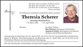 Traueranzeige Theresia Scherer
