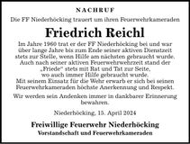 Traueranzeige Friedrich Reichl