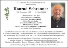 Traueranzeige Konrad Schranner