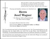 Traueranzeige Josef Wagner
