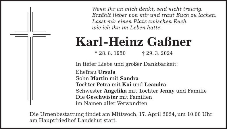 Traueranzeige Karl-Heinz Gaßner