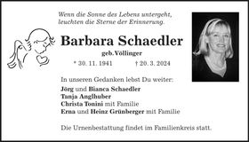 Traueranzeige Barbara Schaedler