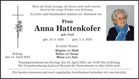 Traueranzeige Anna Hattenkofer