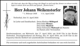 Traueranzeige Johann Weikenstorfer