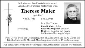 Traueranzeige Therese Maier