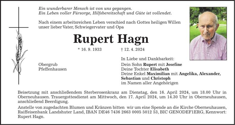Traueranzeige Rupert Hagn