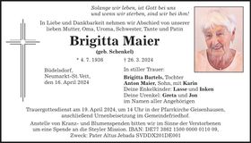Traueranzeige Brigitta Maier