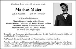 Traueranzeige Markus Maier