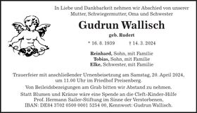 Traueranzeige Gudrun Wallisch