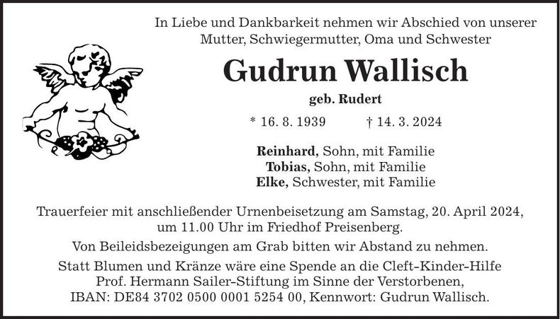 Traueranzeige Gudrun Wallisch