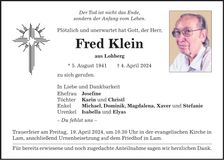 Traueranzeige Fred Klein