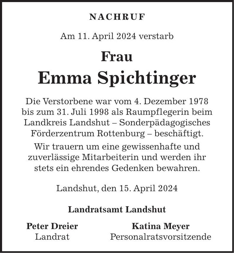 Traueranzeige Emma Spichtinger
