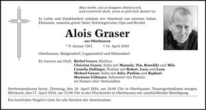 Traueranzeige Alois Graser