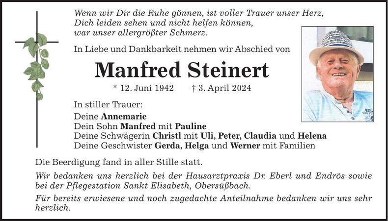 Traueranzeige Manfred Steinert