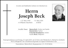Traueranzeige Joseph Beck