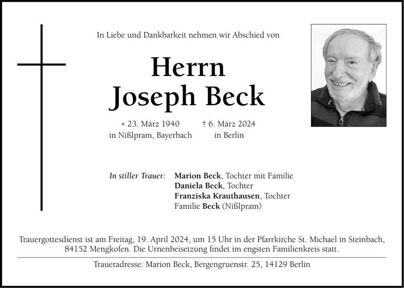 Traueranzeige Joseph Beck