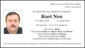 Traueranzeige Kurt Neu