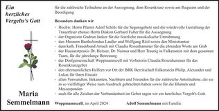Traueranzeige Maria Semmelmann