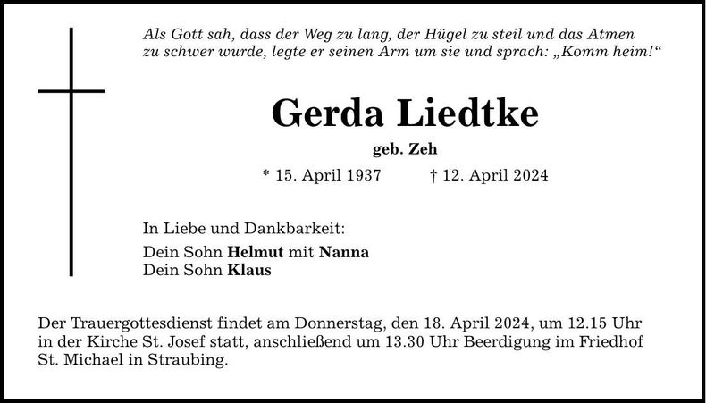 Traueranzeige Gerda Liedtke