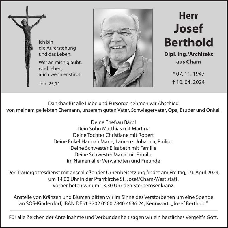 Traueranzeige Josef Berthold