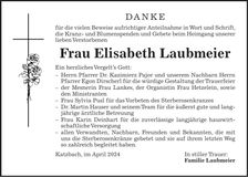 Traueranzeige Elisabeth Laubmeier