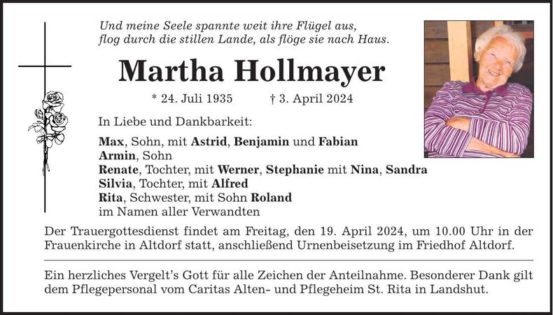 Traueranzeige Martha Hollmayer