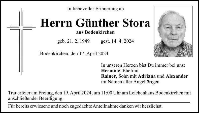 Traueranzeige Günther Stora
