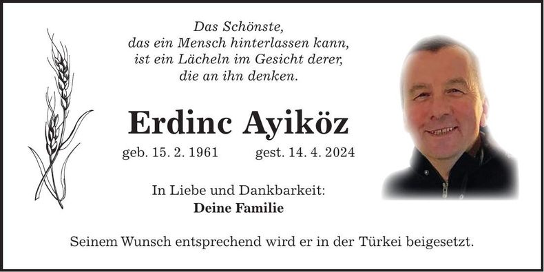 Traueranzeige Erdinc Ayiköz