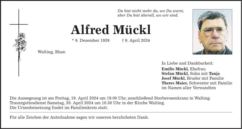 Traueranzeige Alfred Mückl
