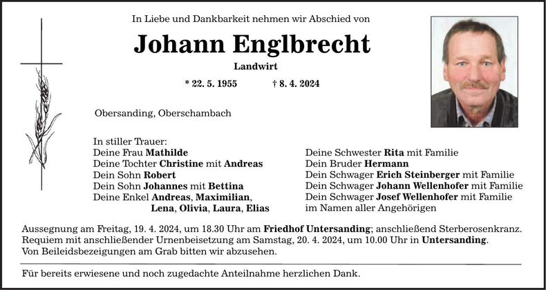 Traueranzeige Johann Englbrecht