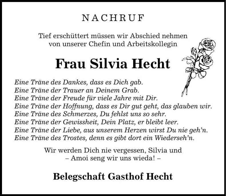 Traueranzeige Silvia Hecht