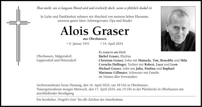 Traueranzeige Alois Graser