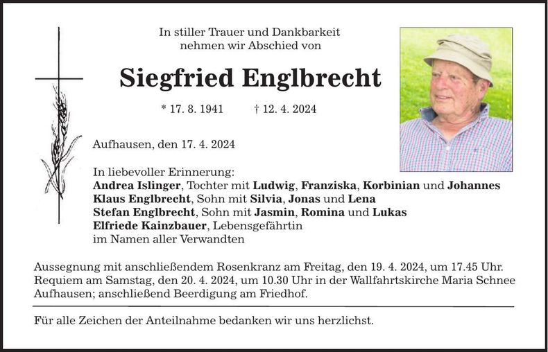 Traueranzeige Siegfried Englbrecht