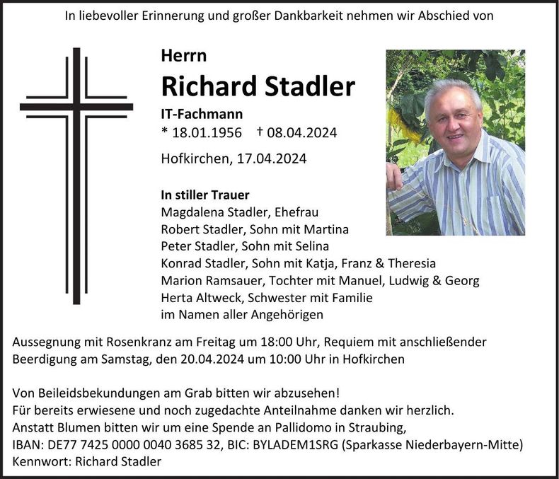 Traueranzeige Richard Stadler