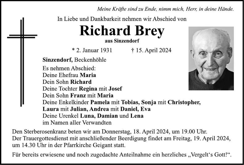 Traueranzeige Richard Brey