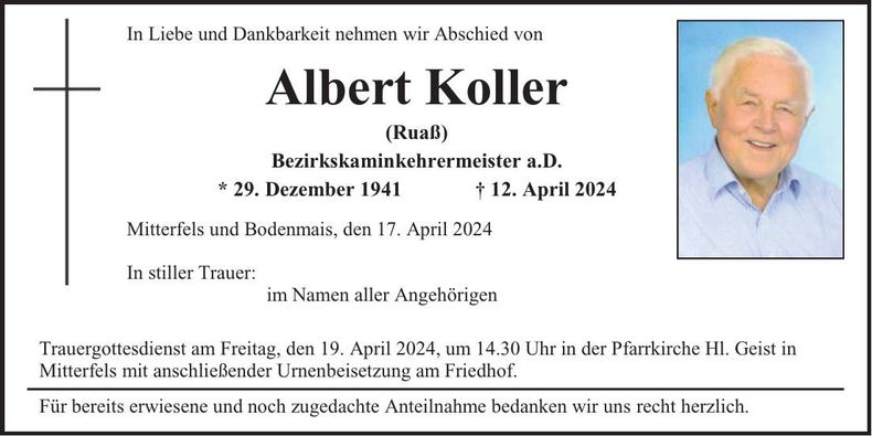 Traueranzeige Albert Koller