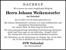Traueranzeige Johann Weikenstorfer